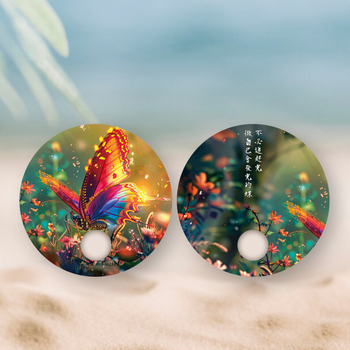 色彩繽紛蝴蝶花卉設計，超寫實幻想風格圓形構圖 