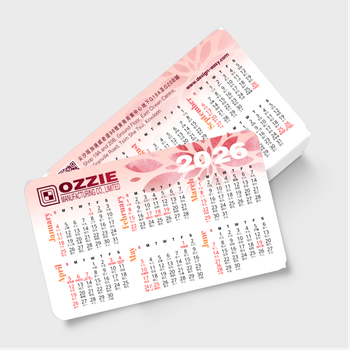 2026年曆卡 農曆 圓角 帶二維碼 公司地址 粉白漸變花紋底 calendar card 90mm x 54mm