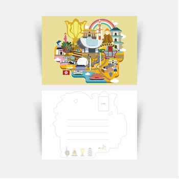 插畫風格香港地標建築