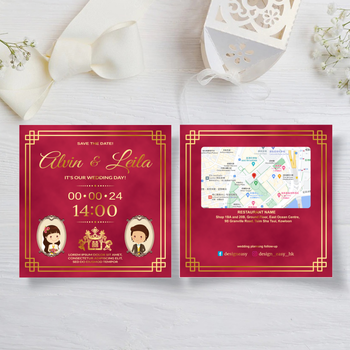 紅色底金色字帶位置圖結婚邀請卡