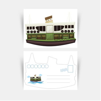 卡通風格渡輪明信片