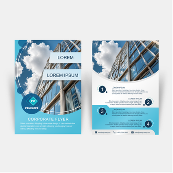 藍色系清新專業設計，圖文排版整齊元素豐富模版 